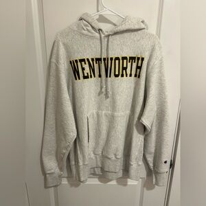 Champion Light Gray Hoodie with Wentworth Text